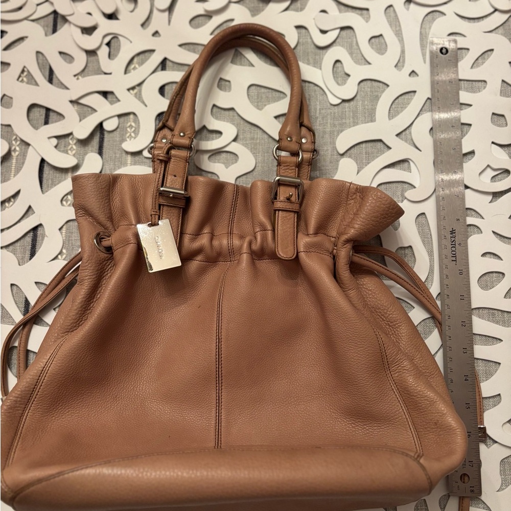 Calvin Klein - Leather Drawstring Tote Bag in Tan